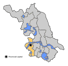 Nanjing's location within Jiangsu province